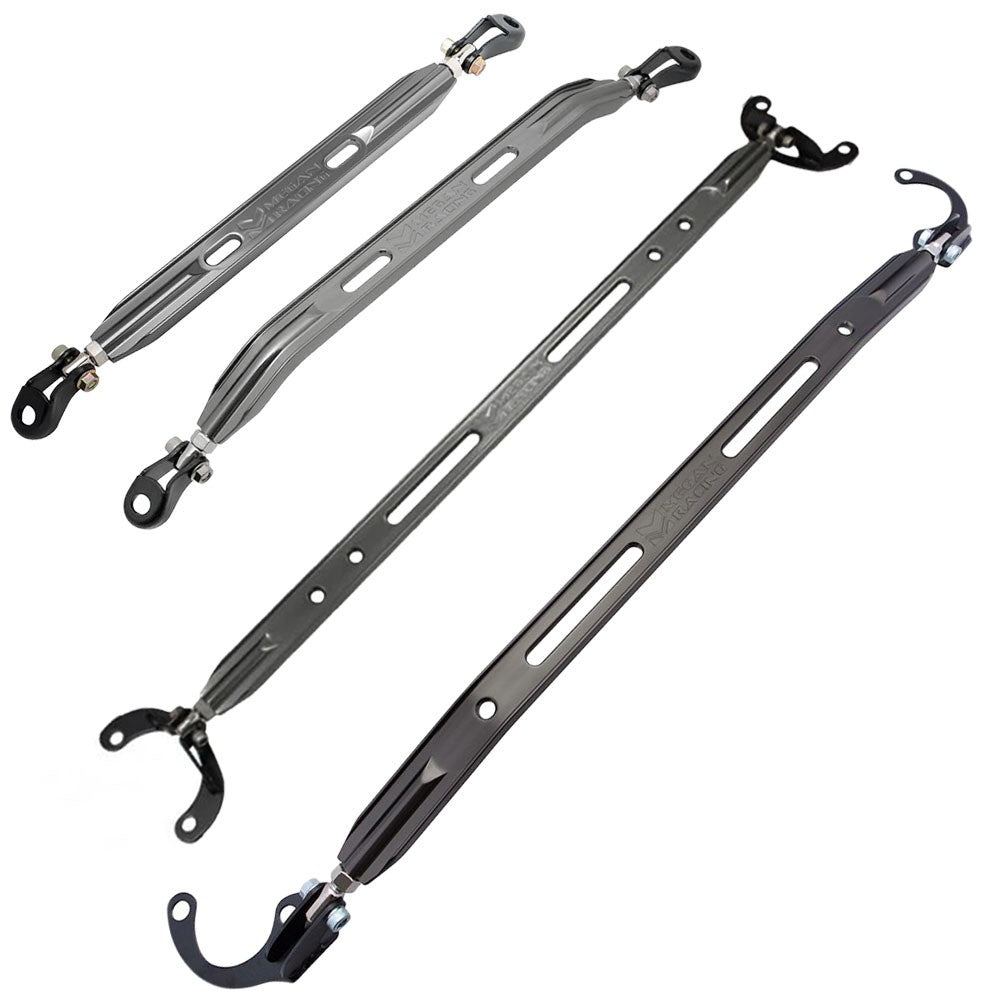 Megan Racing Gunmetal [Front Upper/Lower & Rear Upper/Lower] Strut Tower Brace Bar For 96-00 Honda Civic 6th Gen