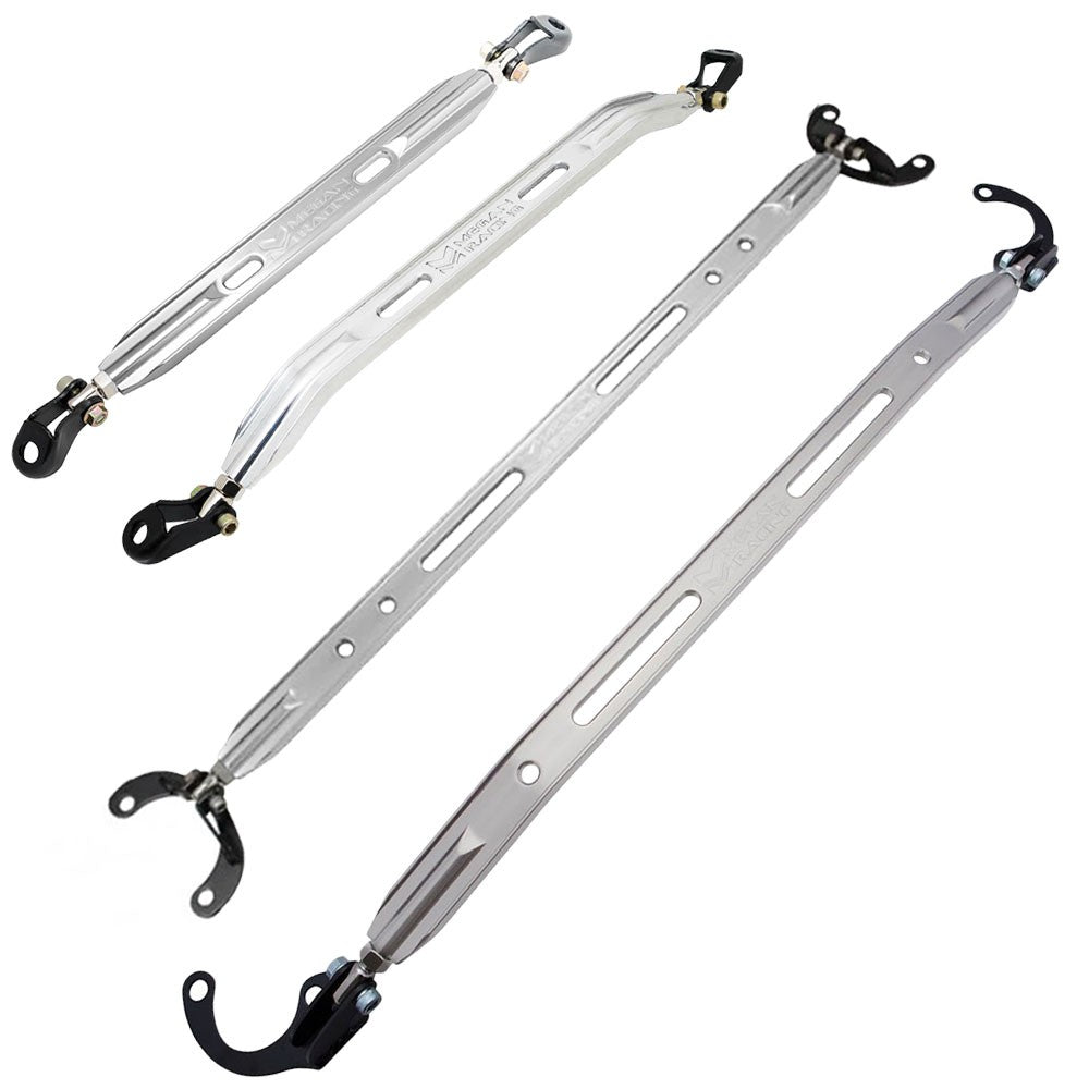 Megan Racing Polish [Front Upper/Lower & Rear Upper/Lower] Strut Tower Brace Bar For 96-00 Honda Civic 6th Gen