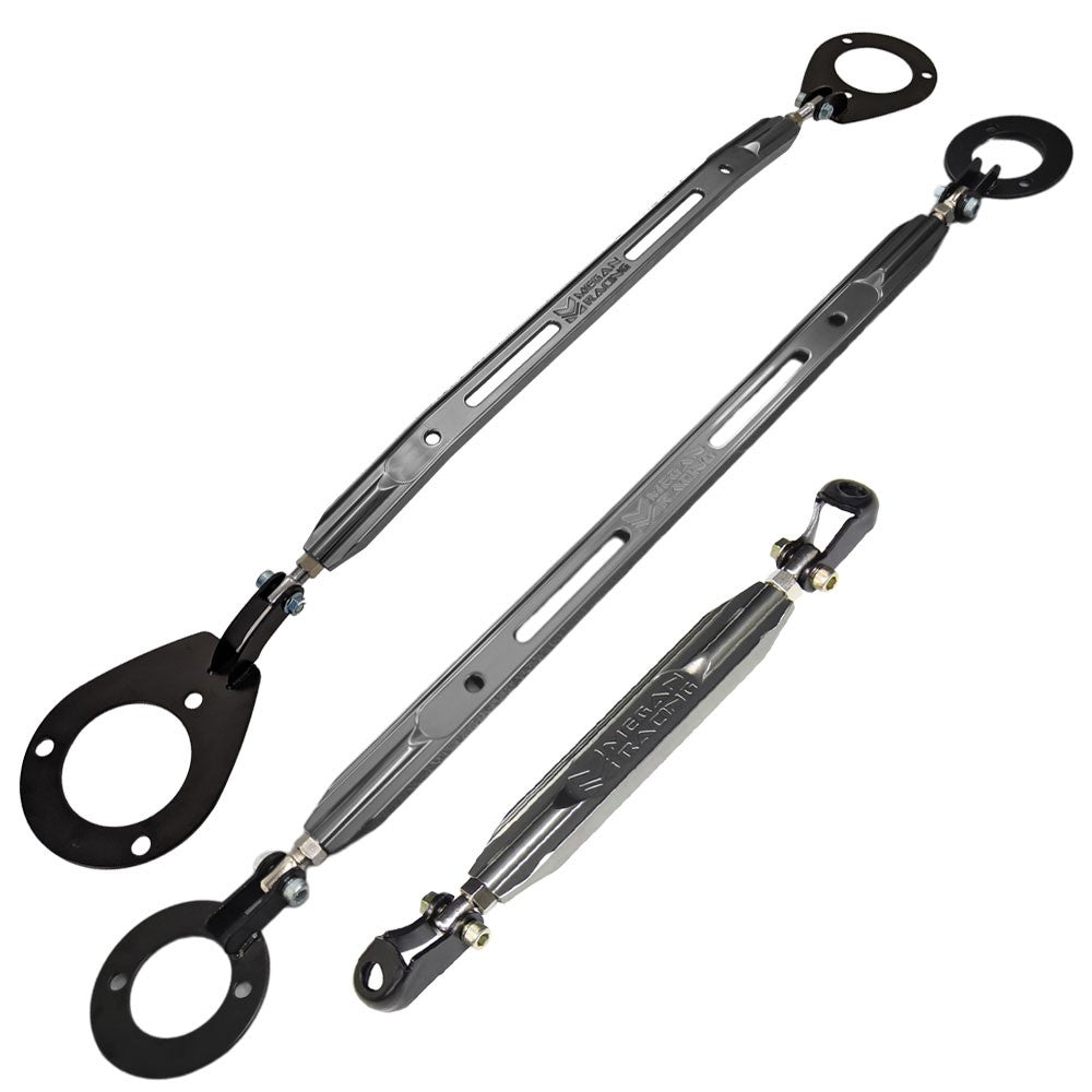 Megan Gunmetal Front Upper + Rear Lower + Rear Upper Strut Bar Tower Tie Brace For 89-94 Nissan 240SX S13