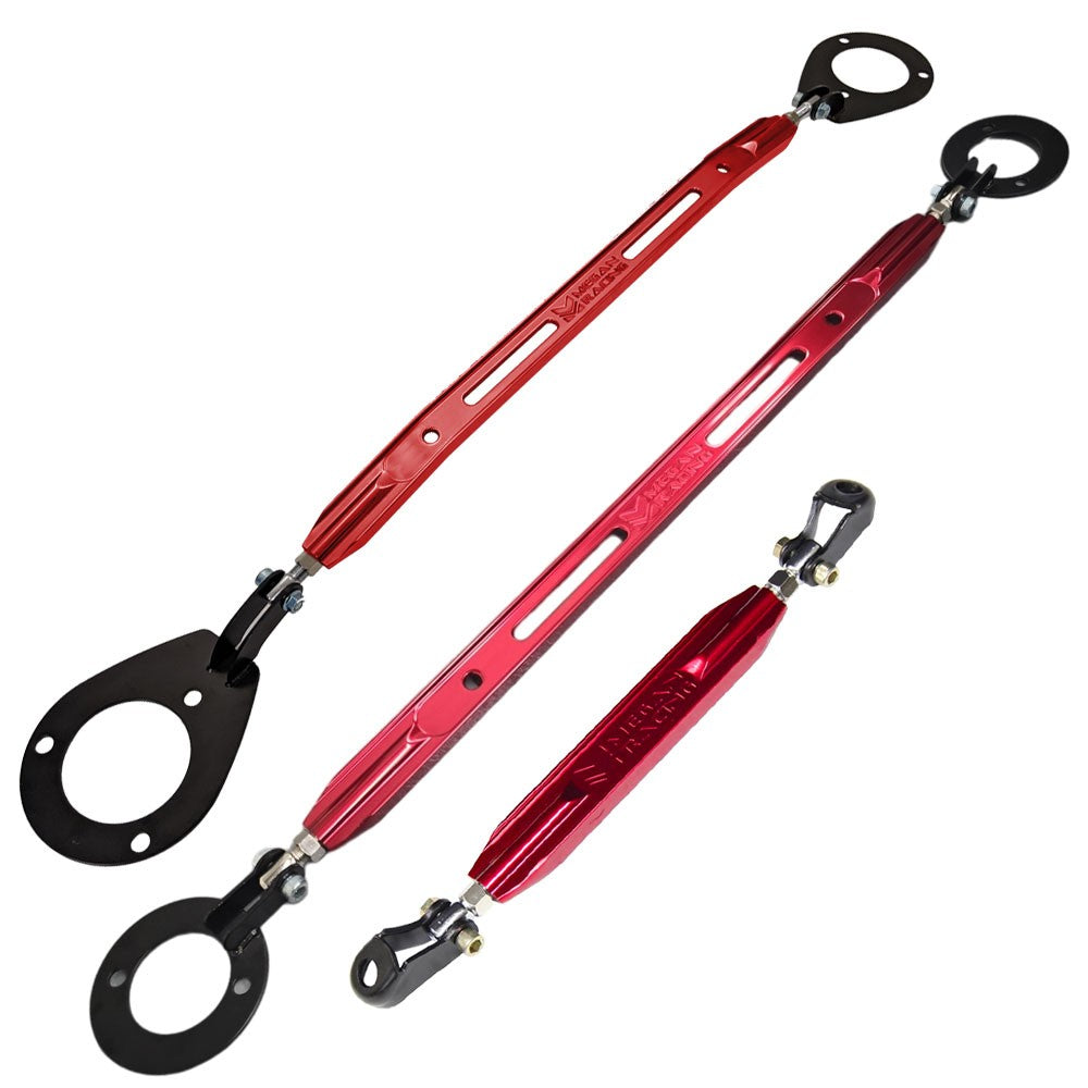 Megan Red Front Upper + Rear Lower + Rear Upper Strut Bar Tower Tie Brace For 89-94 Nissan 240SX S13